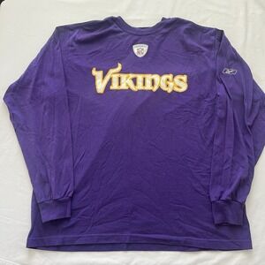 VTG Reebok Minnesota Vikings Shirt Size Large Purple Football Long Sleeve NFL